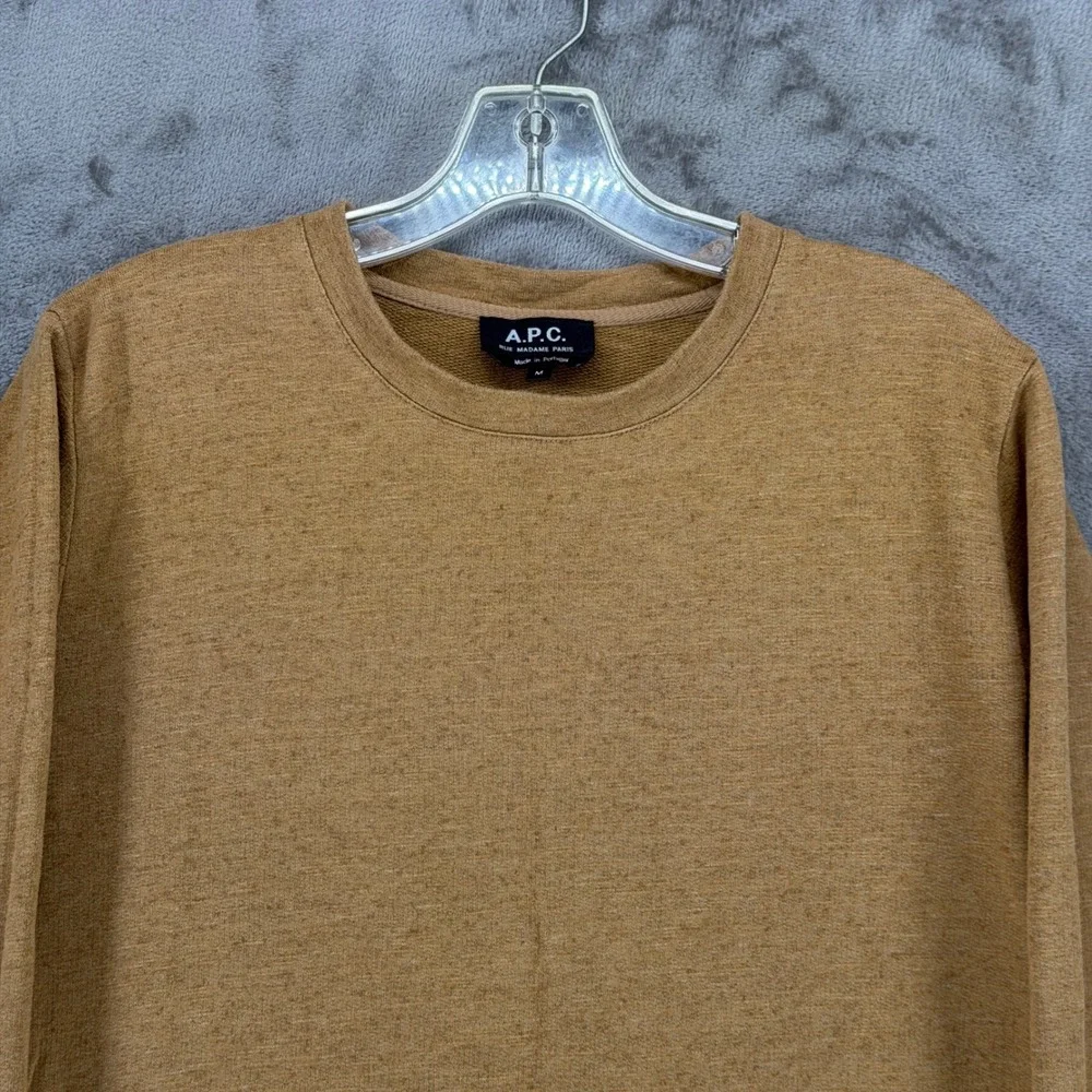 APC Rue Madame Paris Mens Medium‎ Camel Tan Cotton Linen Crewneck Sweatshirt